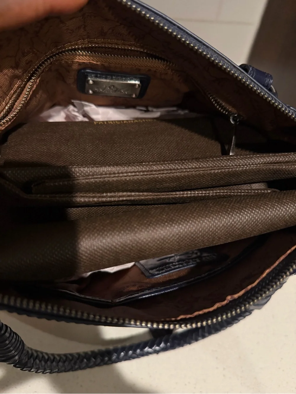 Patricia Nash Discovery Leather Vernazza Flap Satchel Navy‎